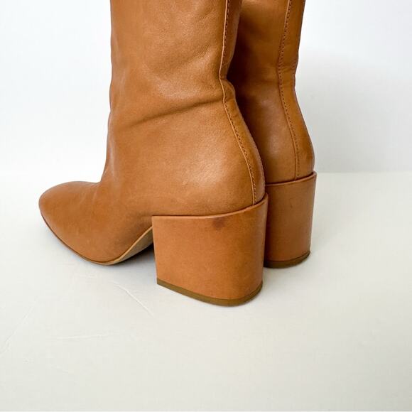 Free People Nicola Chunky Leather Booties SZ 6/36 Tan Block Heel Ankle Boots Zip - Picture 4 of 12